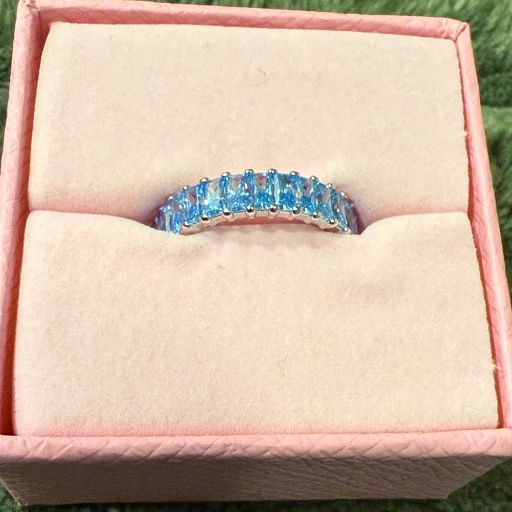 Swarovski Aquamarine Crystal Tennis Band Ring | Size 55 (~US 7- 7.25) | With Box